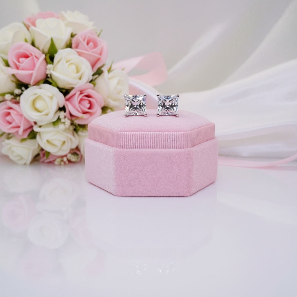 Diamond Option Princess Cut Shiny Earrings-Black Diamonds New York