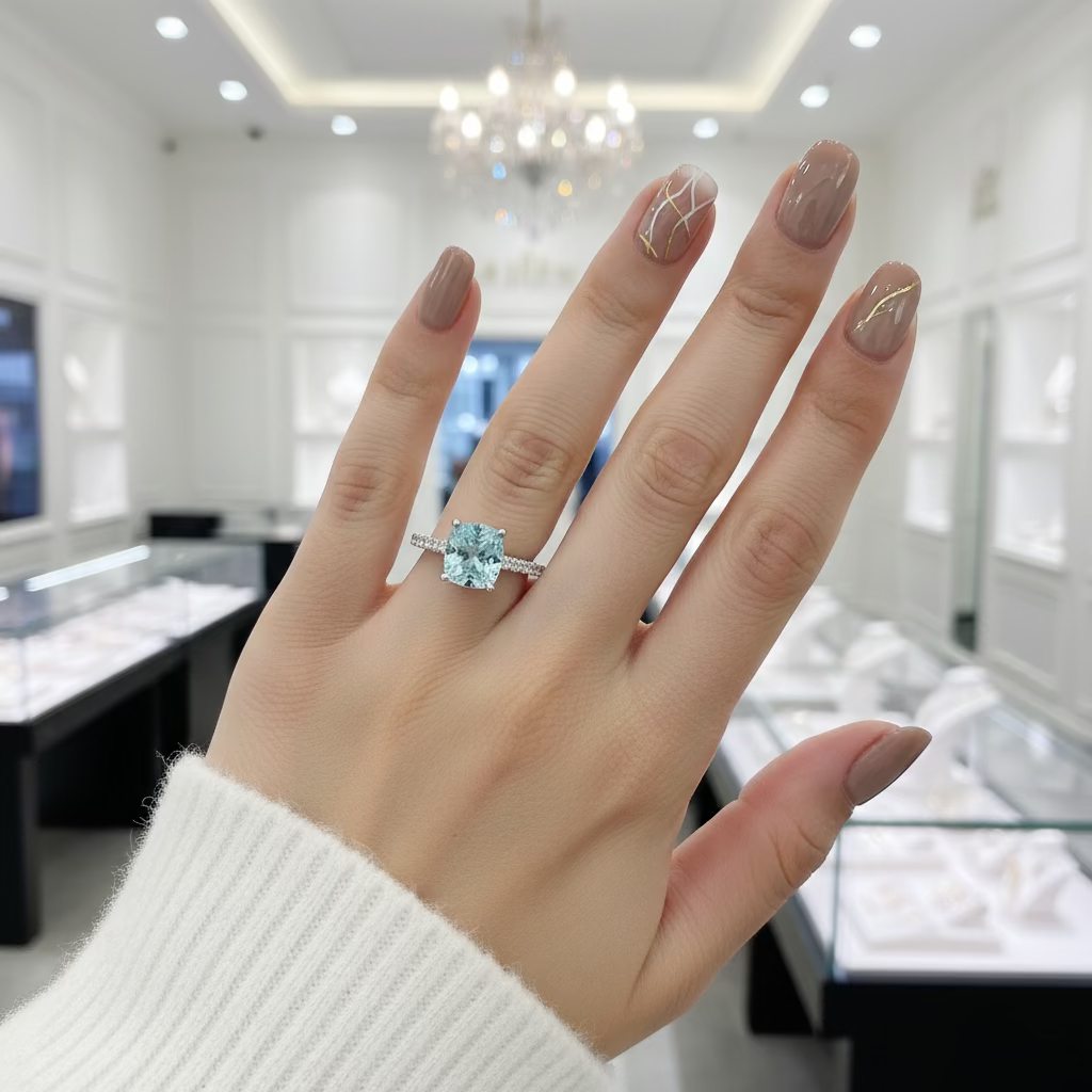 14k White Gold 1.5 Ct Light Blue Diamond Engagement Ring-Black Diamonds New York