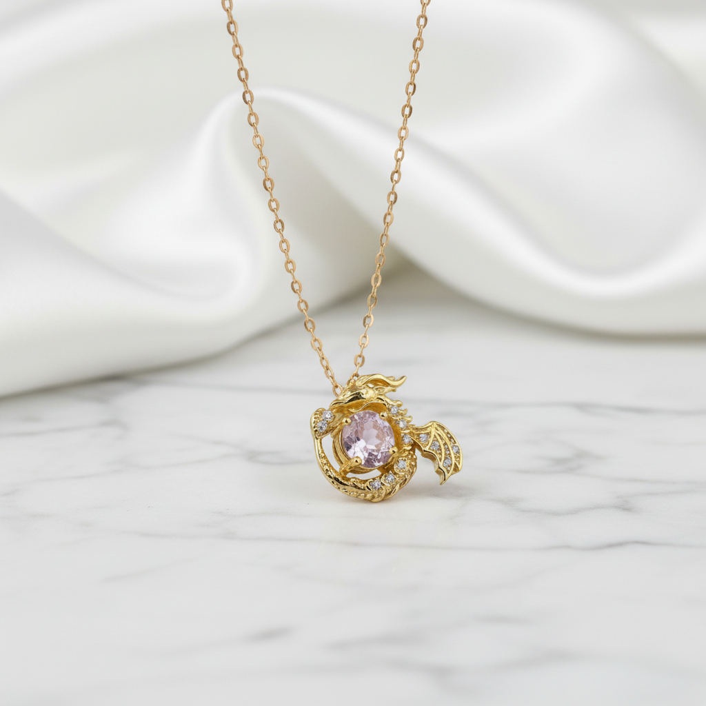 Flying Dragon Pendant Necklace with Lavender Quartz-Black Diamonds New York