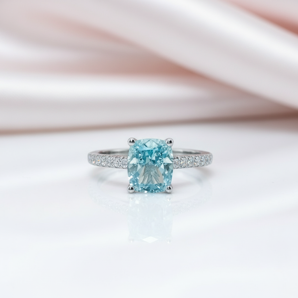 14k White Gold 1.5 Ct Light Blue Diamond Engagement Ring-Black Diamonds New York