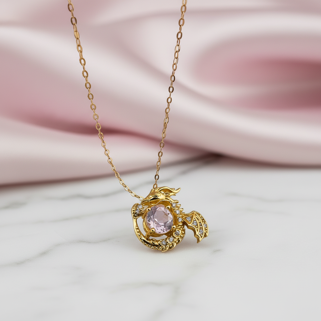 Flying Dragon Pendant Necklace with Lavender Quartz-Black Diamonds New York