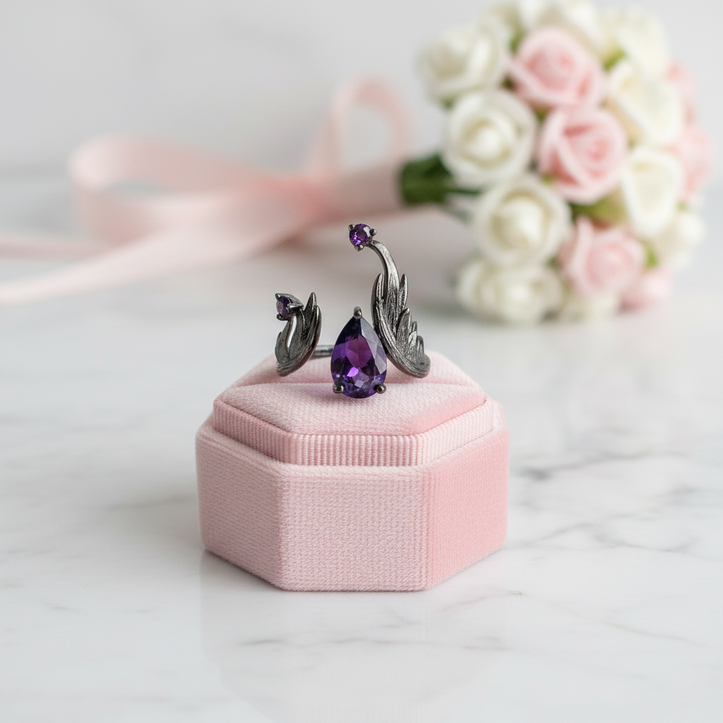 1.43Ct Adjustable Angel's Wing Natural Amethyst Gemstone-Black Diamonds New York