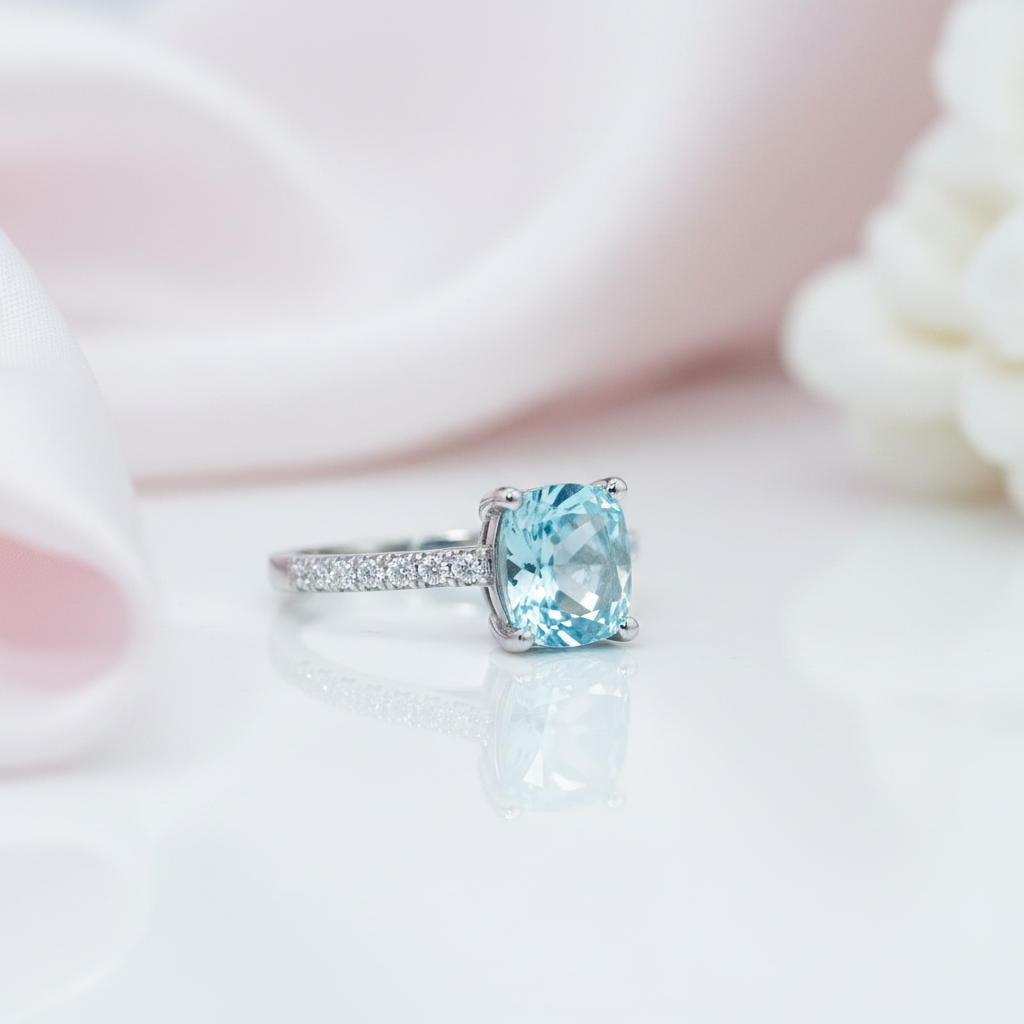 14k White Gold 1.5 Ct Light Blue Diamond Option Engagement Ring-Black Diamonds New York