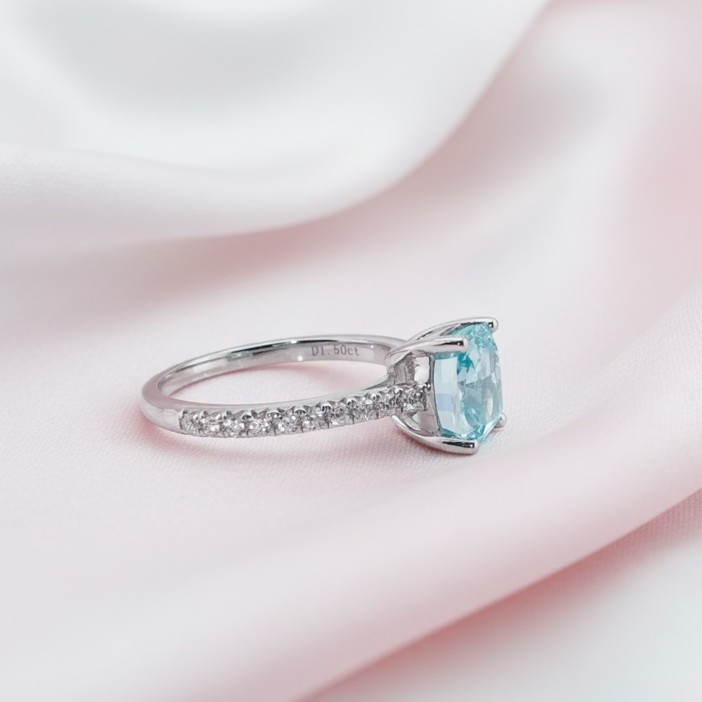 14k White Gold 1.5 Ct Light Blue Diamond Engagement Ring-Black Diamonds New York