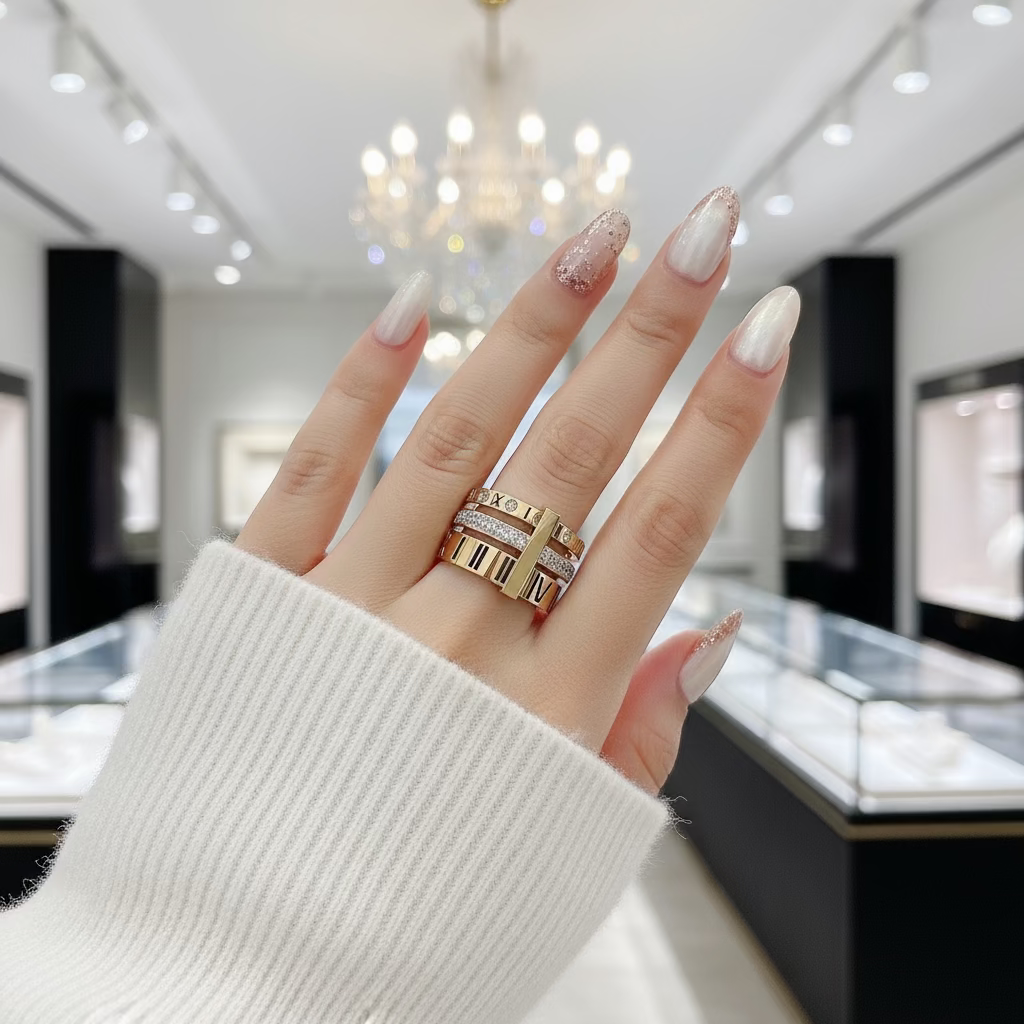 Three Layers Roman Numerals Diamond Ring Set-Black Diamonds New York