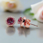 5mm Round Color Changing Alexandrite Halo Stud Earrings-Black Diamonds New York