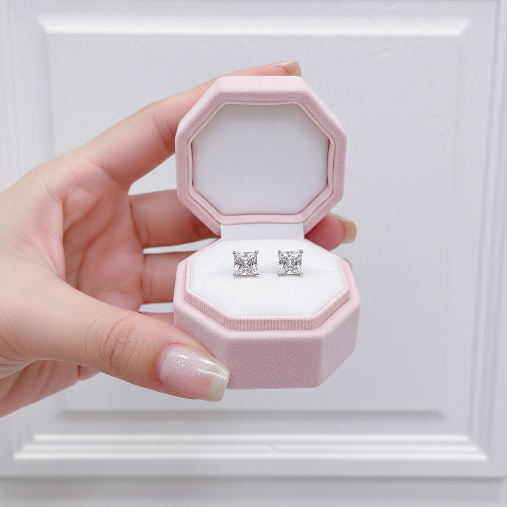 Diamond Princess Cut Shiny Earrings-Black Diamonds New York