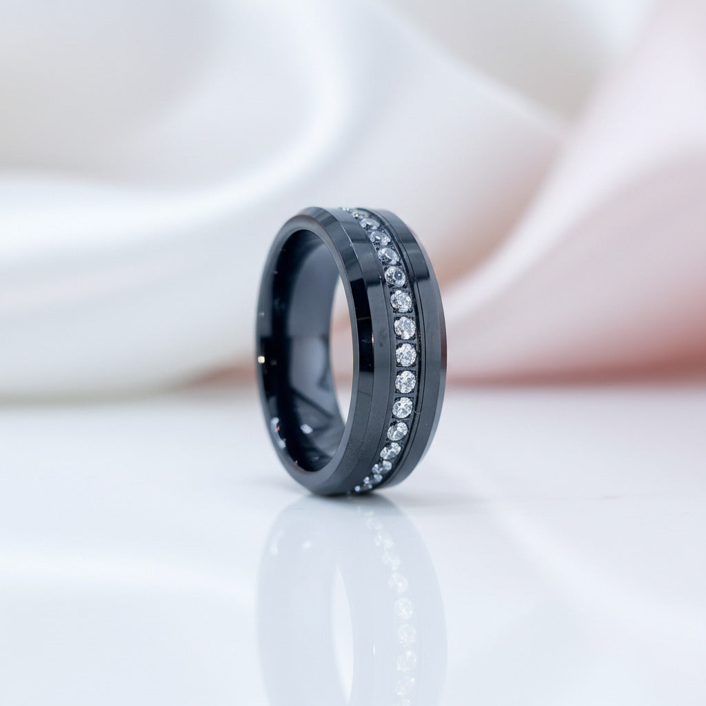 Full Eternity Diamond Option 8mm Black Tungsten Wedding Band-Black Diamonds New York