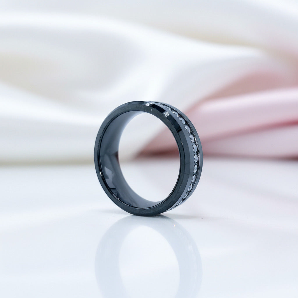 Full Eternity Diamond Option 8mm Black Tungsten Wedding Band-Black Diamonds New York