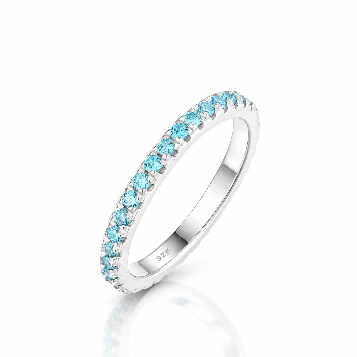 Full Eternity Light Aquamarine Blue Wedding Band-Black Diamonds New York
