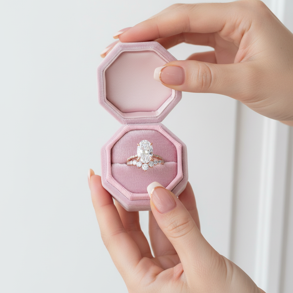 Rose Gold Oval Cut White Stone Wedding Set-Black Diamonds New York