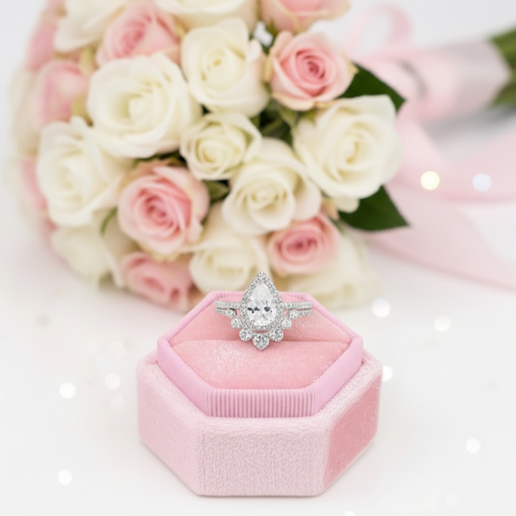 2.7Ct Halo Pear Cut Diamond Engagement Ring Set-Black Diamonds New York