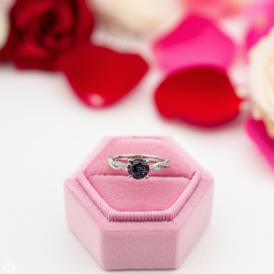 Alexandrite Stone Twist Round Cut Engagement Ring-Black Diamonds New York