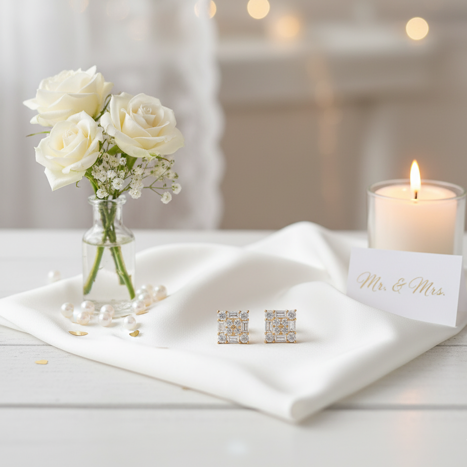 Emerald & Round Cut Diamond Square Hip-Hop Stud Earrings-Black Diamonds New York