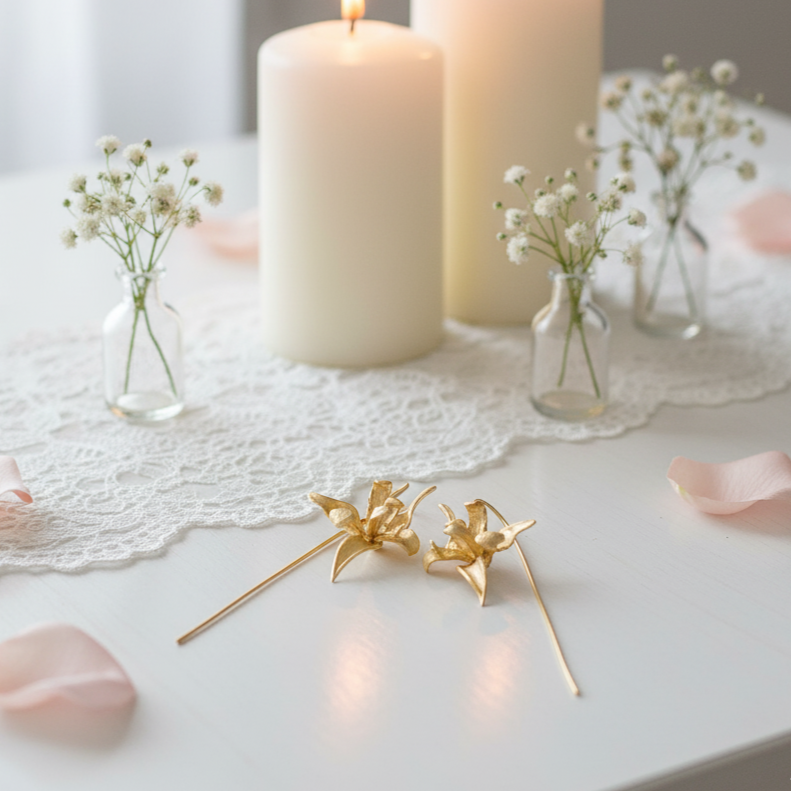 Elegant Iris Flower Dangle Earrings-Black Diamonds New York