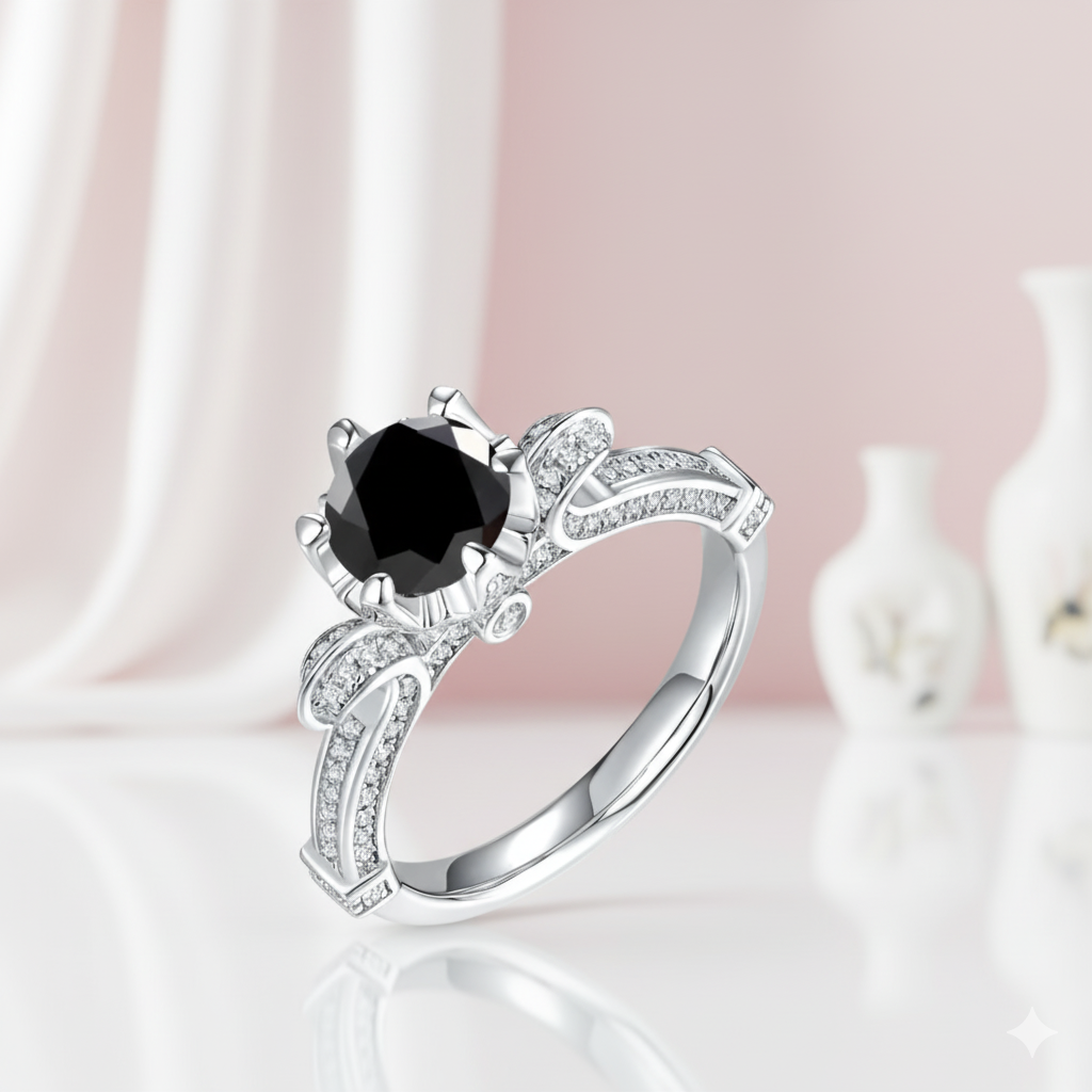 1Ct D Color Antique Style Round Diamond Engagement Ring-Black Diamonds New York