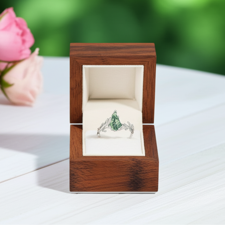 Kite Cut Natural Moss Agate Engagement Ring-Black Diamonds New York