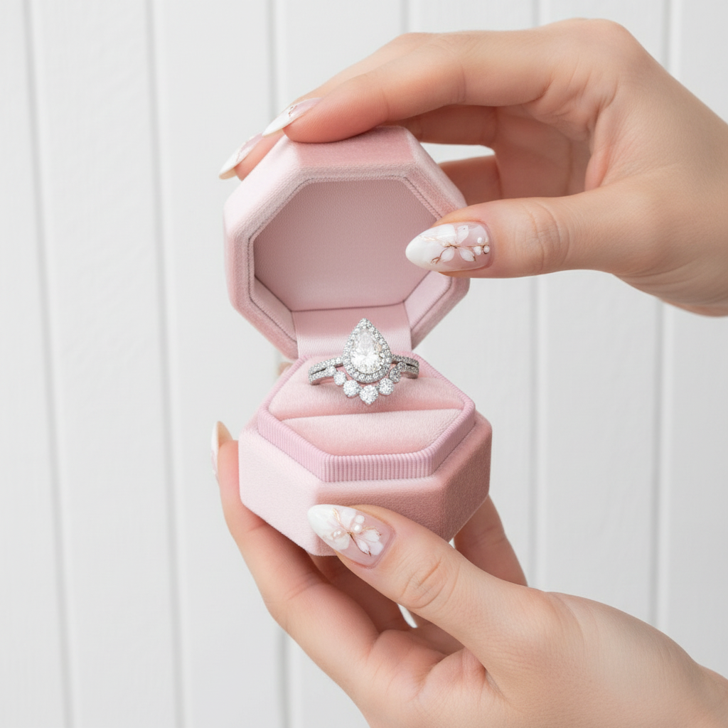 2.7Ct Halo Pear Cut Diamond Engagement Ring Set-Black Diamonds New York