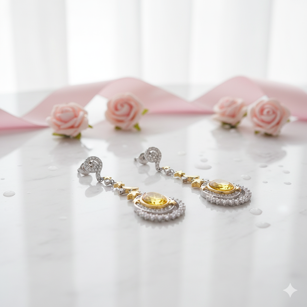 Natural Gemstone Statement Moon and Stars Drop Earrings-Black Diamonds New York