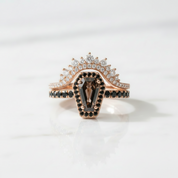 Best Love Rings- Rare Coffin Cut Diamond Option 14k Gold Gothic Ring Set-Black Diamonds New York