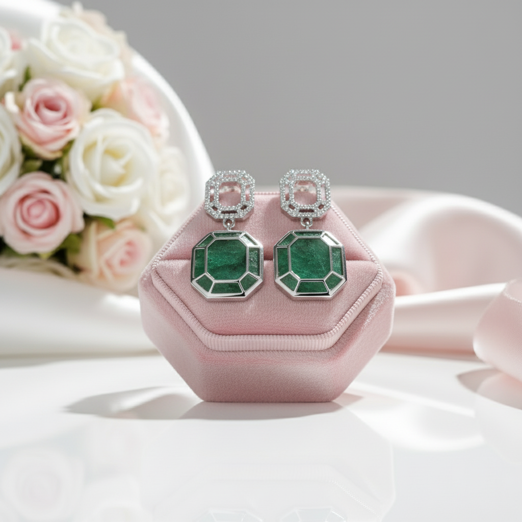 Geometry Cut Moss Agate Drop Earrings-Black Diamonds New York