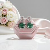 Geometry Cut Moss Agate Drop Earrings-Black Diamonds New York