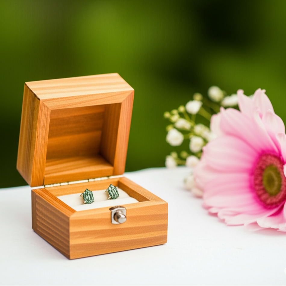 Geometry Cut Moss Agate Stud Earrings-Black Diamonds New York