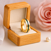 Gold Polished Green Opal Inlay Tungsten Unisex Wedding Band-Black Diamonds New York