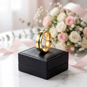 Gold Polished Green Opal Inlay Tungsten Unisex Wedding Band-Black Diamonds New York