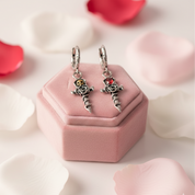 Vintage Gold Skull Rose Earrings-Black Diamonds New York