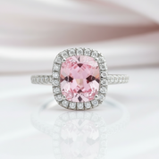Gorgeous Halo Cushion Cut Pink Sapphire Engagement Ring-Black Diamonds New York