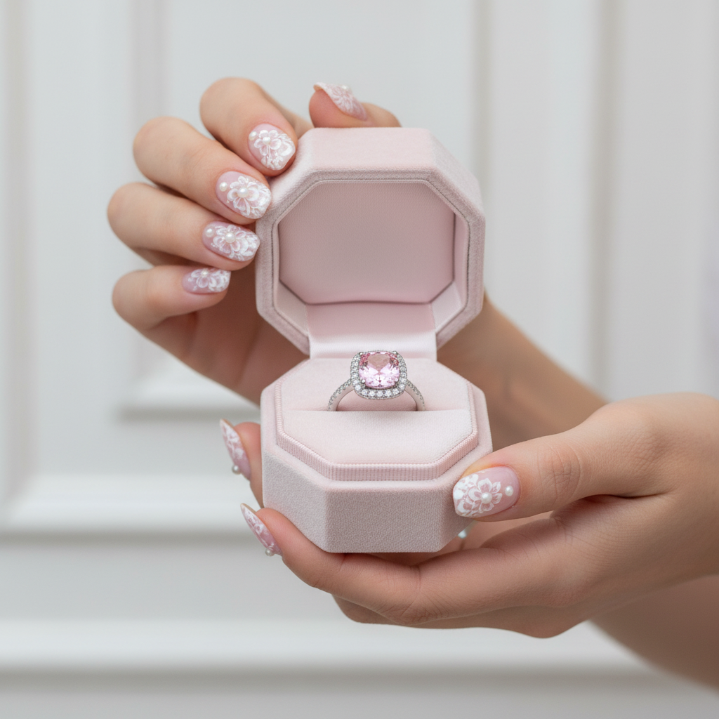 Gorgeous Halo Cushion Cut Pink Sapphire Engagement Ring-Black Diamonds New York