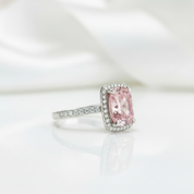 Gorgeous Halo Cushion Cut Pink Sapphire Engagement Ring-Black Diamonds New York