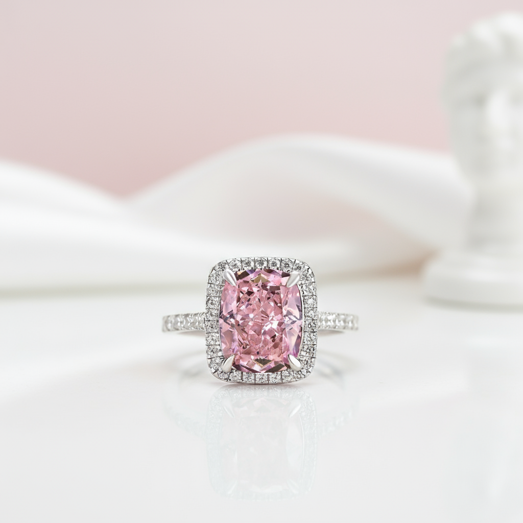 Gorgeous Halo Cushion Cut Pink Sapphire Engagement Ring – Black