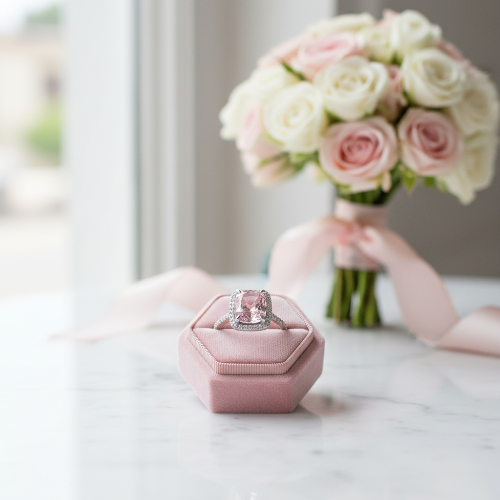 Gorgeous Halo Cushion Cut Pink Sapphire Engagement Ring-Black Diamonds New York