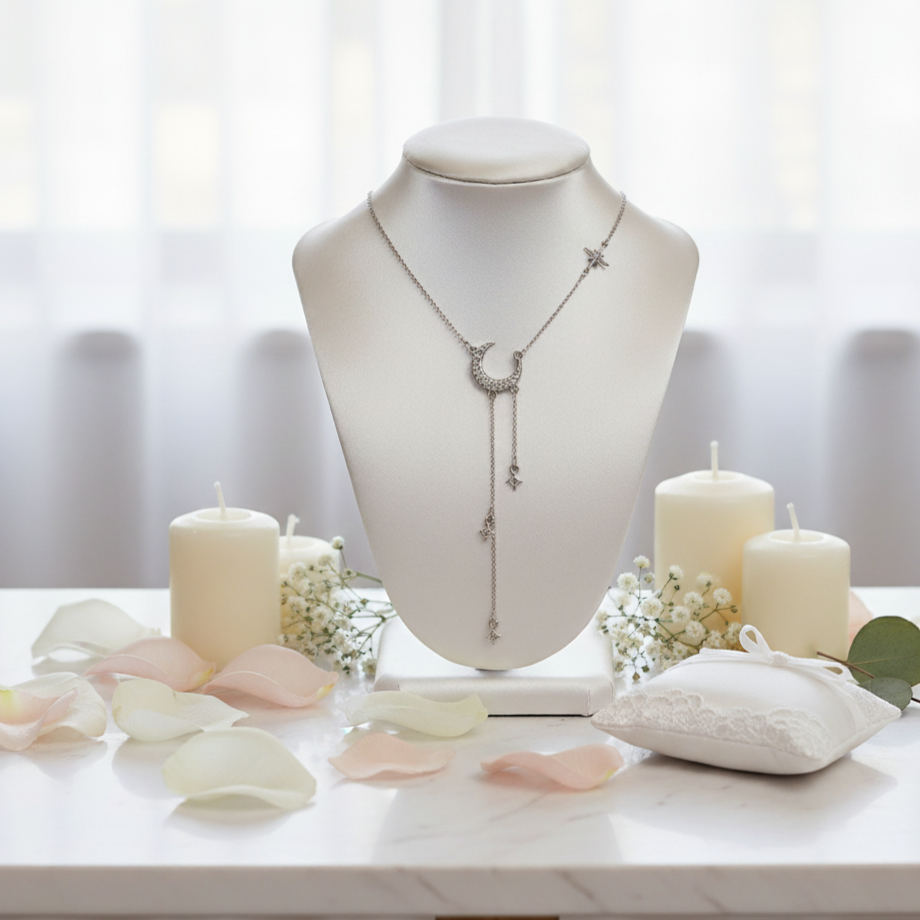 Gorgeous Moon Tassel Star Pendant Short Necklace-Black Diamonds New York