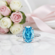 Gorgeous Oval Cut Light Aquamarine Blue Diamond Option Engagement Ring-Black Diamonds New York