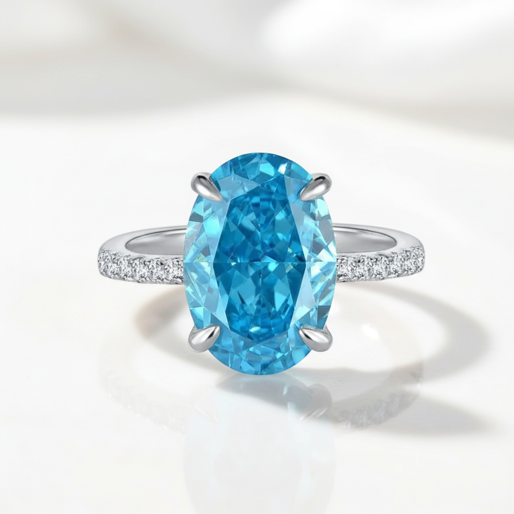 Gorgeous Oval Cut Light Aquamarine Blue Diamond Option Engagement Ring-Black Diamonds New York