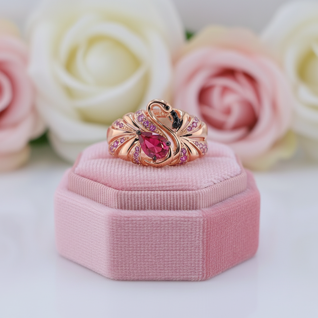 Gorgeous Rose Gold Flamingo Ring-Black Diamonds New York