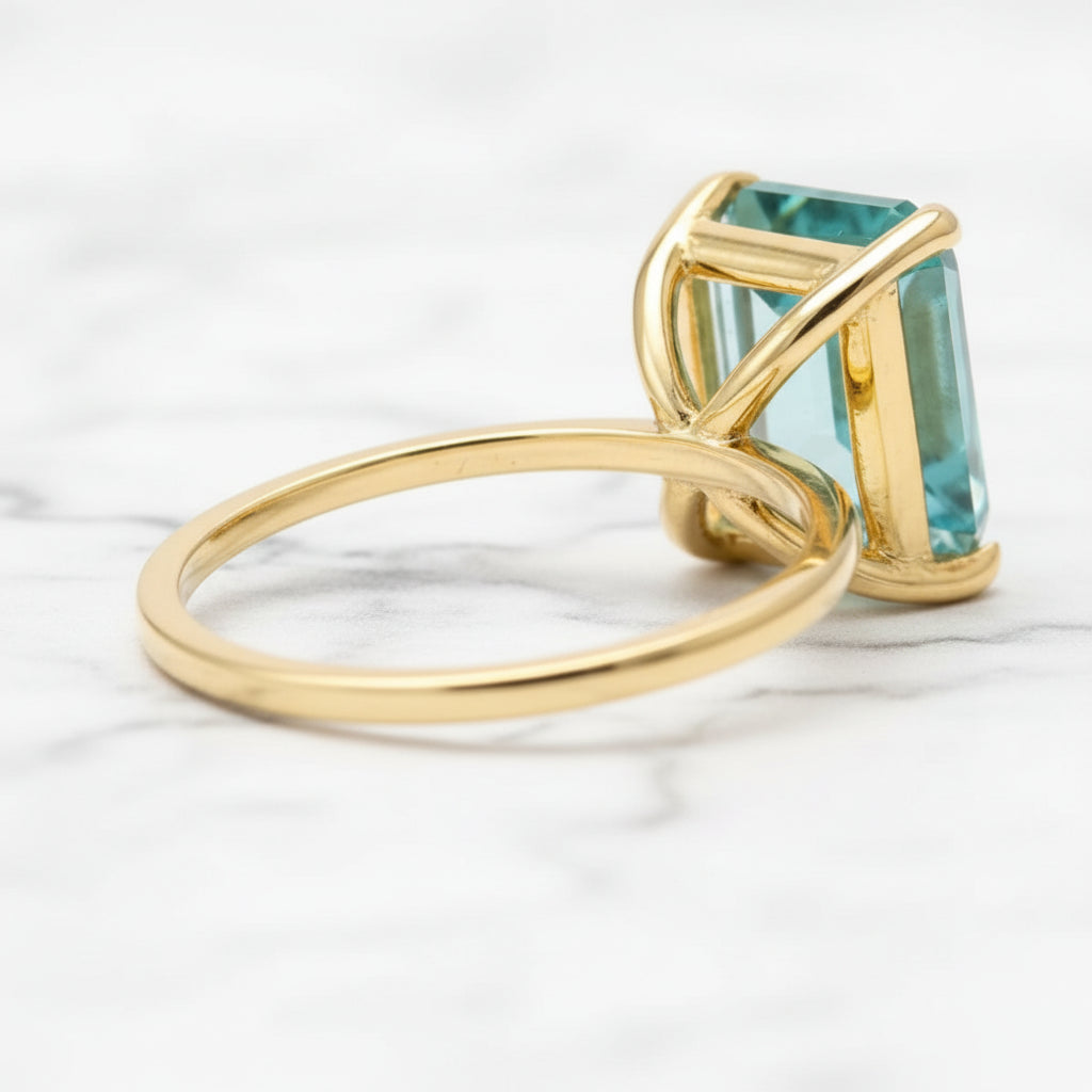 Gorgeous Yellow Gold Radiant Cut Paraiba Tourmaline Engagement Ring-Black Diamonds New York