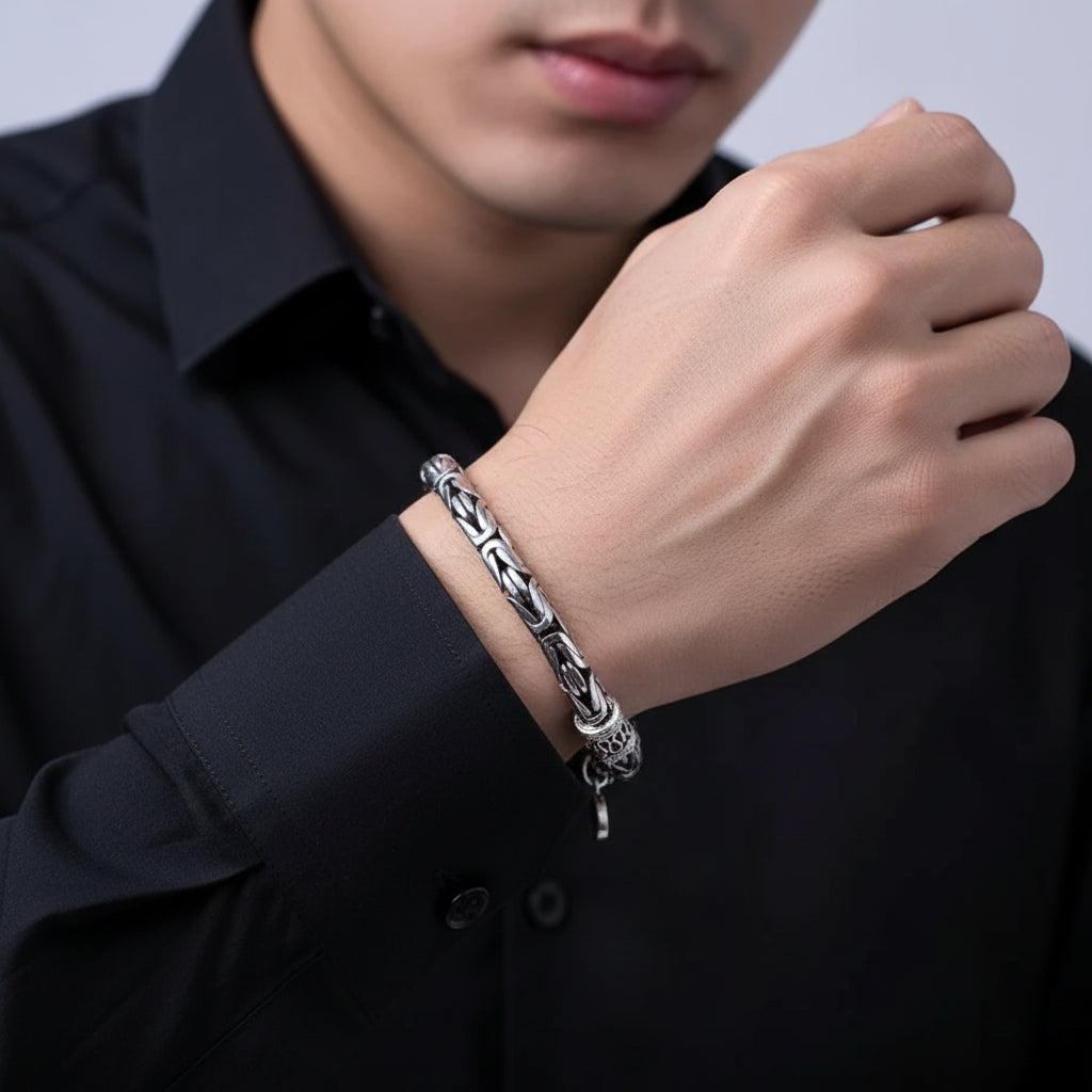 Goth-inspired Antique Silver Bracelet-Black Diamonds New York