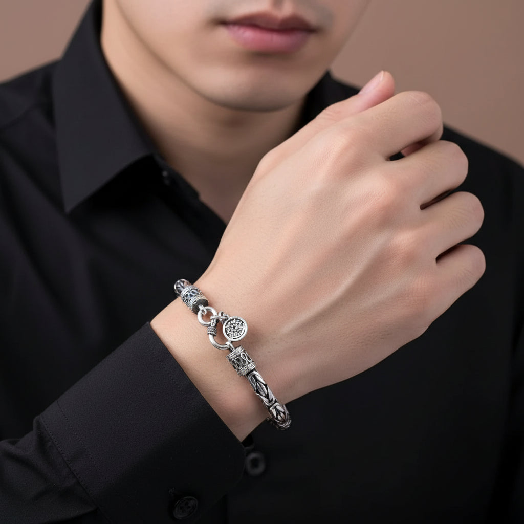 Goth-inspired Antique Silver Bracelet-Black Diamonds New York