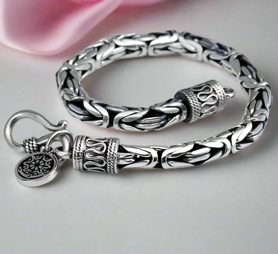 Goth-inspired Antique Silver Bracelet-Black Diamonds New York
