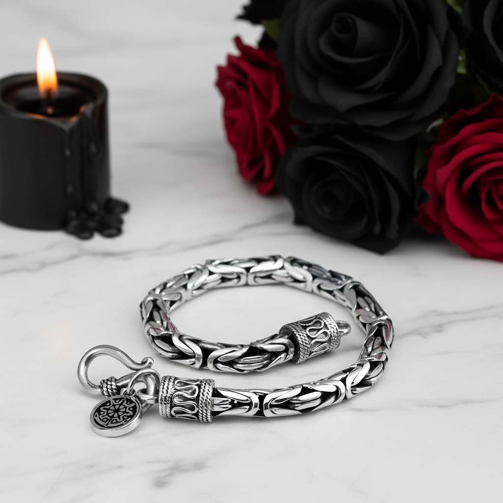 Goth-inspired Antique Silver Bracelet-Black Diamonds New York