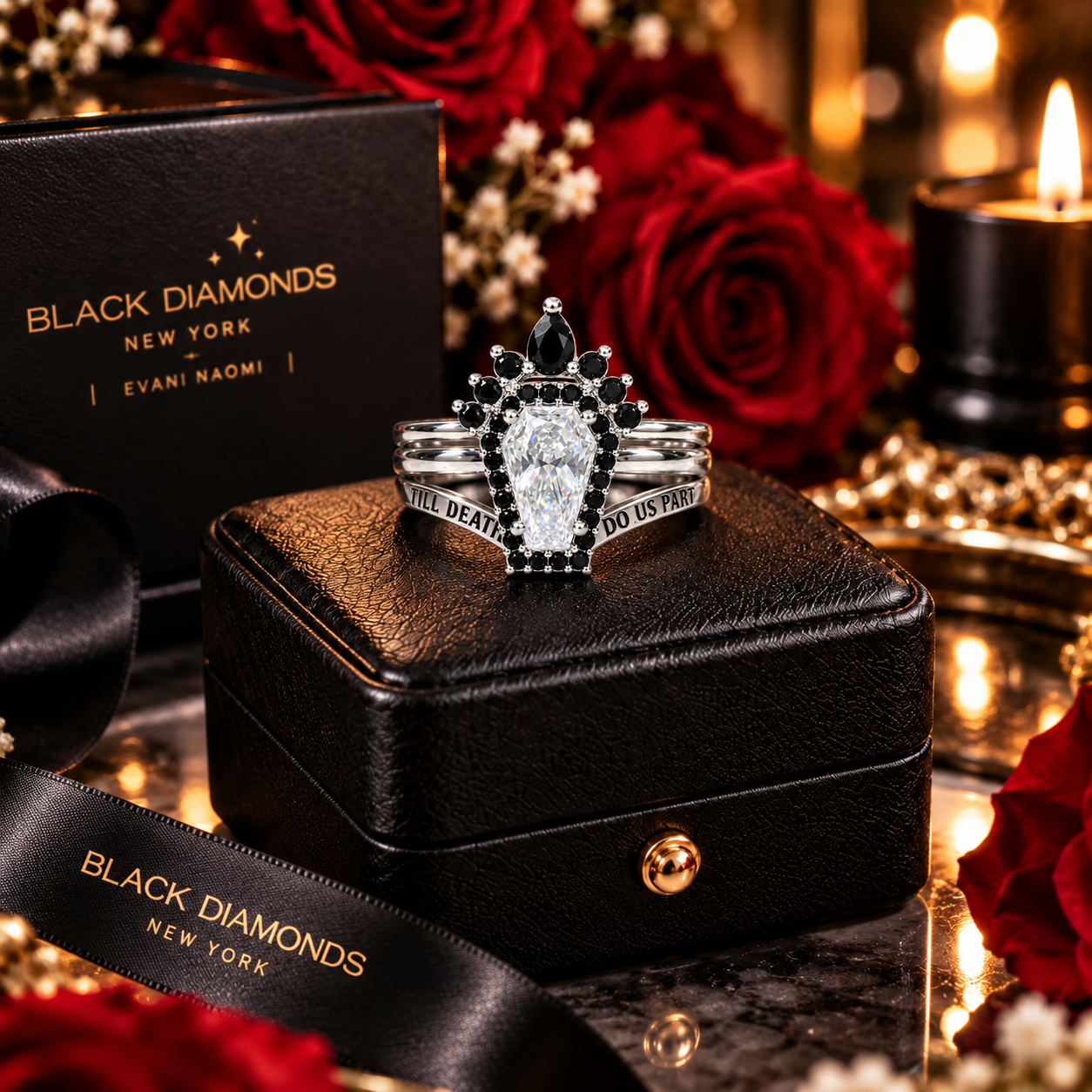 Until Death Ring Coffin Shape Diamond Wedding Rings-Black Diamonds New York