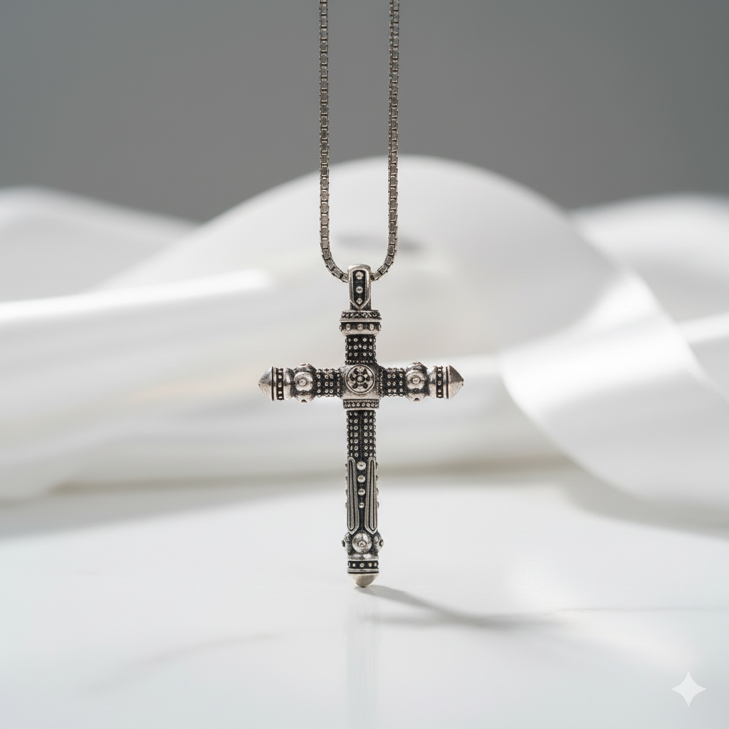 Gothic Cross Pave Diamond Option Sword Necklace-Black Diamonds New York