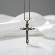 Gothic Cross Pave Diamond Option Sword Necklace-Black Diamonds New York