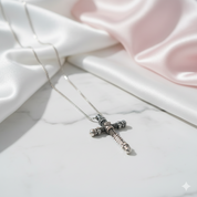 Gothic Cross Pave Diamond Option Sword Necklace-Black Diamonds New York