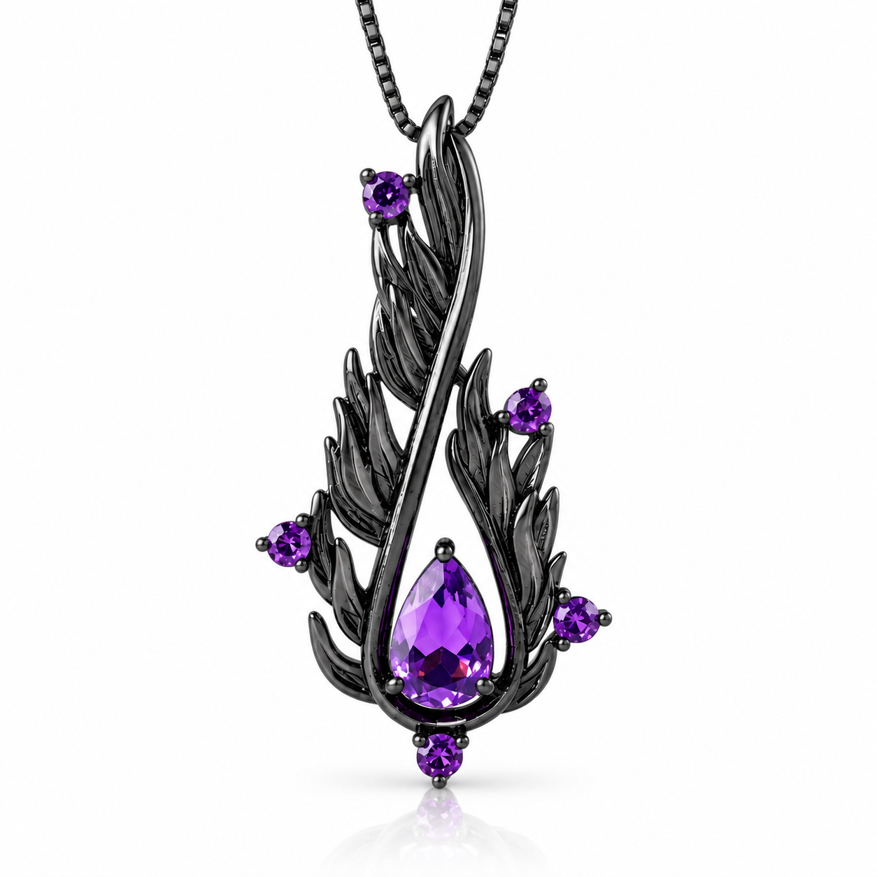 Handmade Angel's Wing Amethyst Gemstone Necklace-Black Diamonds New York