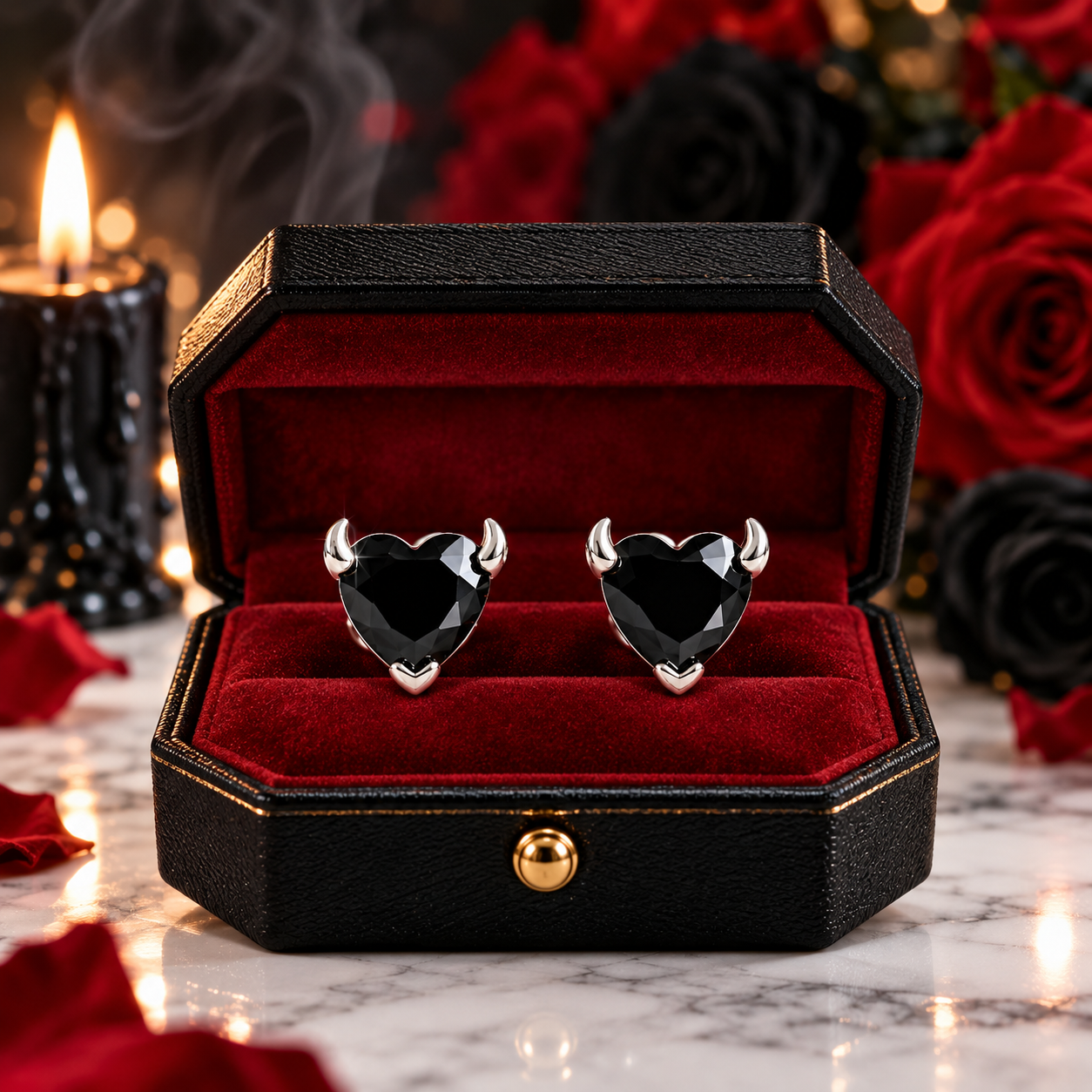Black Devil Heart Stud Earrings-Black Diamonds New York